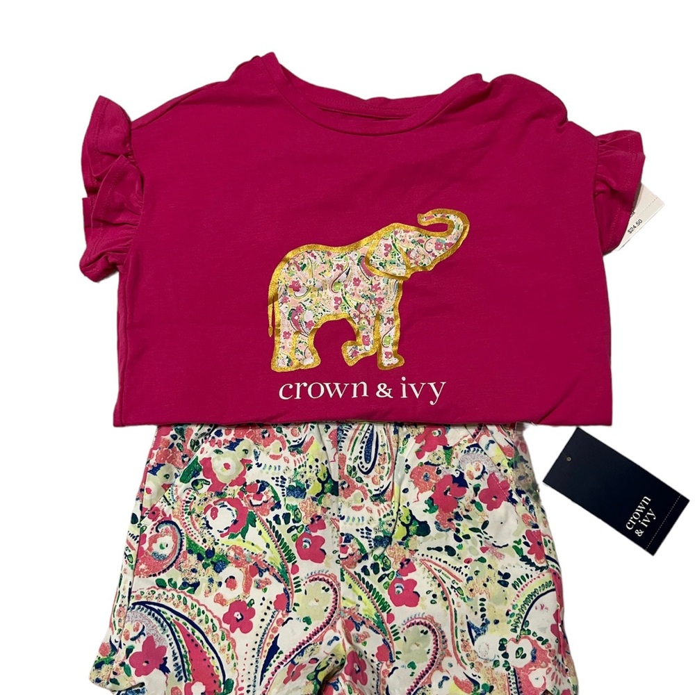 NWT Crown & Ivy Short Ruffle Sleeve Shirt with Shorts